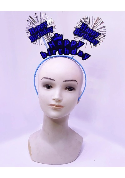 Happy Birthday Yazılı Püsküllü Neon Mavi Renk Doğum Günü Tacı 22x19 Cm Çocuk