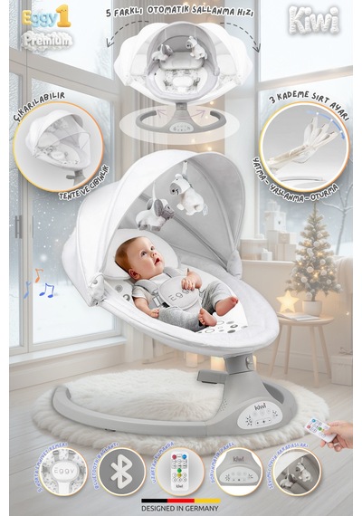 Kiwi Eggyone Elektrikli Otomatik Sallanan Bebek Ana Kucağı, 5 Farklı Sallanma Hızı, Oyuncaklı- Dove