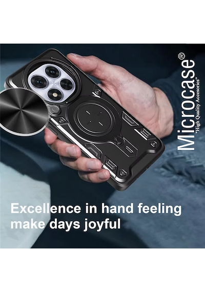 Microcase Xiaomi Redmi Note 15 İle Uyumlu Kamera Kapaklı Yüzük Standlı Kılıf-al5129 Siyah