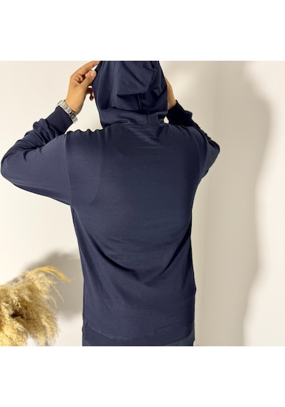 Say-Has Fashion Kapüşonlu Göğüs Baskılı Sweatshirt Lacivert