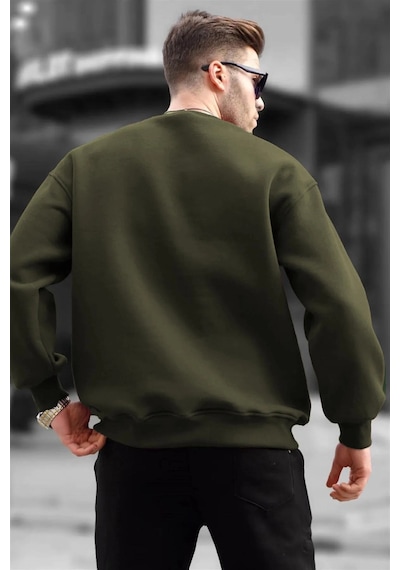 Barlashive Erkek Düz Bisiklet Yaka 3 İplik Sweatshirt - Yeşil Çok Renkli