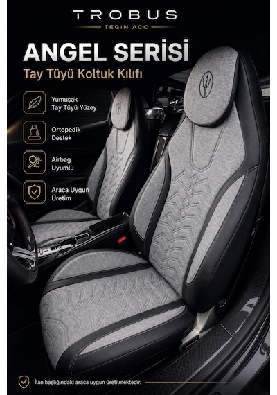 Seat Leon 2005 Ve Sonrası Uyumlu Angel Serisi Tay Tüyü Koltuk Kılıfı Gri Siyah