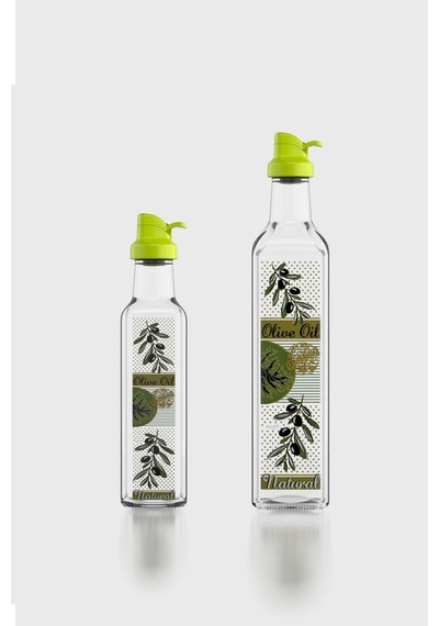 Renga Oslo Yeşil Kapaklı Desenli 250 Ml Ve 500 Ml 2'li Cam Yağlık Seti 152005 Yeşil