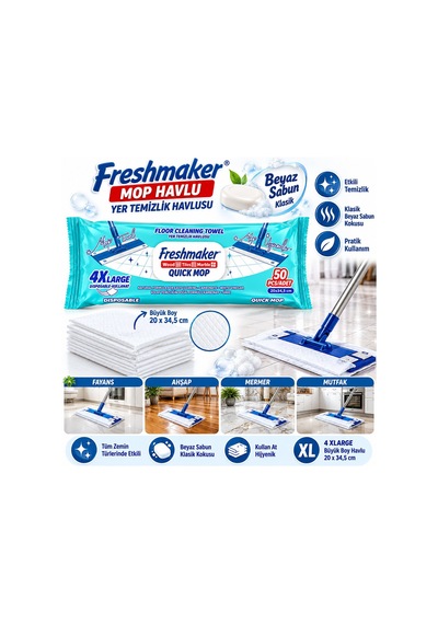 Freshmaker Klasik Mop Islak Havlu 50 Yaprak 4xl 20x34.5 Cm- 6'li Paket Tekli