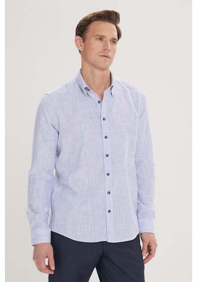 AC&Co / Altınyıldız Classics Erkek Mavi Slim Fit Dar Kesim Düğmeli Yaka Flamlı Casual Gömlek 4A2022200073MAVM Mavi