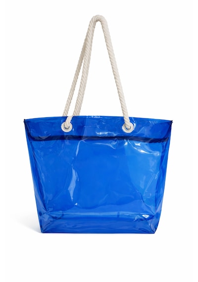 Kadın Şeffaf Plaj Çantası - 50 x 35 Cm- Fermuarlı- Aquatolia Kol Ve Omuz Çantası Mavi