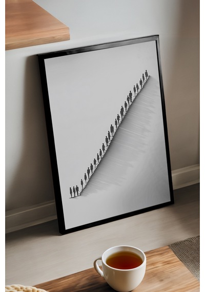 Endless Path Siyah Ahşap Çerçeveli Poster, Dekoratif Soyut Monokrom Duvar Tablosu