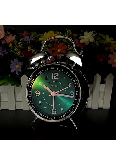 Yüksek Sesli Alarmlı Saat Büyük Boy Nostaljik Analog Çalar Saat Fosforlu Işıklı Alarmlı Metal Gövde Akar Saniyeli Sessiz Şarjlı Pilli Saat Ht-860 Yeşil