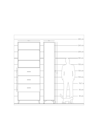 Arges Dolap 3 Raflı 3 Çekmeceli 88x30x243 Antrasit-antrasit Antrasit