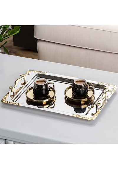 Nehir Lalezar Altın Paslanmaz Çelik Servis Tepsisi 36 X 25 Cm