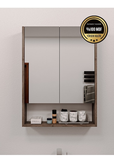 Lotus Mdf 2 Kapaklı Aynalı Banyo Dolabı Lavabo Üstü Dolap Çok Amaçlı Banyo Dolabı Gri