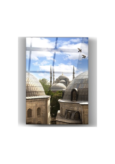 Tarihi İstanbul Silüeti Mavi Camii Ve Eski Yapılar Dikey Cam Tablo Şehir Temalı-ev-ofis Dekorasyon