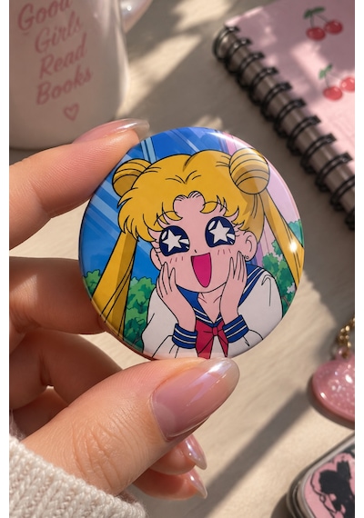 Sailor Moon 58mm 6'lı Rozet Seti Anime Usagi Luna Çanta Mont Ceket Rozeti Çok Renkli