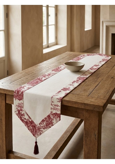 Toile Bugundy Panel Runner Çok Renkli