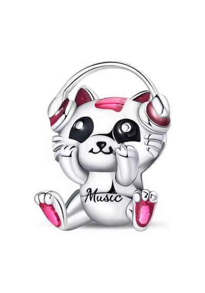 Müzik Dinleyen Kulaklıklı Kedi Charm Gümüş