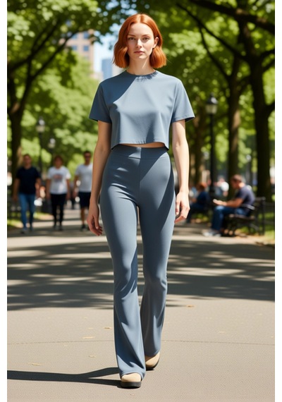 Ersefa Kadın Yüksek Bel Flare İspanyol Paça Örme Tayt Pantolon Fonksiyon Antrasit