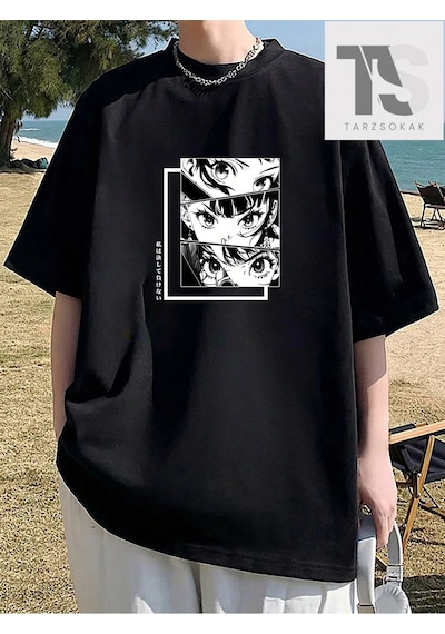 Tarzsokak Erkek Çiçek Slogan Baskılı T-shirt Siyah
