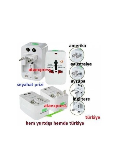 Universal Ingiliz-Amerikan-Türk Fiş Çevirici Çoklu Priz Adaptörü