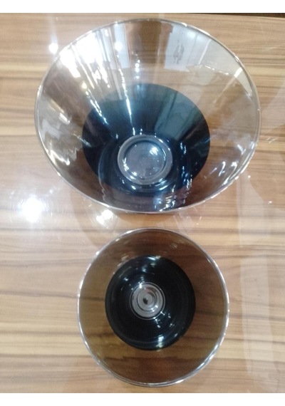 Titanyum Kaplama Görünümlü Cam Konik Vazo 2li Set Küçük Orta Platin