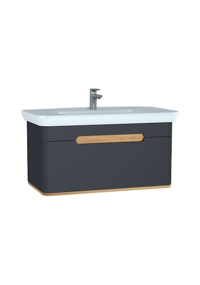 VitrA Sento Lavabo Dolabı 100 cm Tek Çekmeceli Mat Antrasit 60820 Çok Renkli