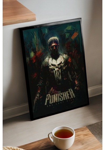 Punisher Siyah Ahşap Çerçeveli Poster, Dekoratif Film Duvar Tablosu