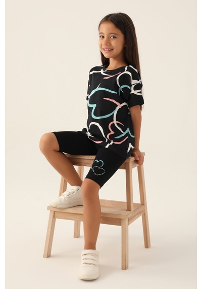 Rolypoly Heart Siyah Kız Çocuk Bermuda Takım 5274-43142 Siyah