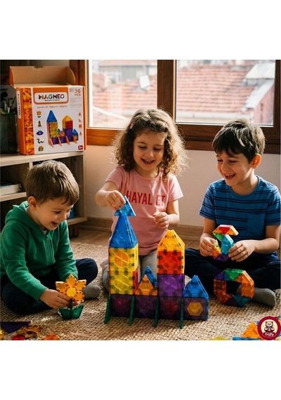 36 Parça Manyetik Yapı Blok Seti I Oyuncak Eğitici Öğretici Aktivite Oyuncağı Renkli Karo Üçgen 3 Boyutlu