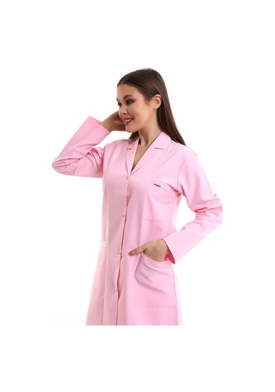 Doktor Öğretmen Kadın Önlük Ara Boy Ceket Yaka - 12 Açık Pembe-6360-12 A.pembe