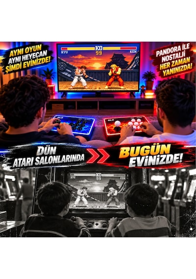 30.000 Oyunlu 4k 3d Rgb Pandora Arcade Oyun Konsolu 2 Kişilik Ayrılabilir Çift Panel Hdmı Vga