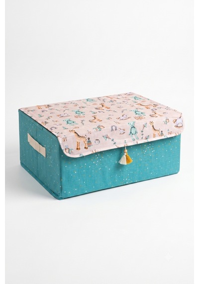 Bebek Kapaklı Saklama Kutusu Kulplu Oyuncak Ve Kıyafet Düzenleyici Çocuk Odası 50x38x19 Cm Mavi