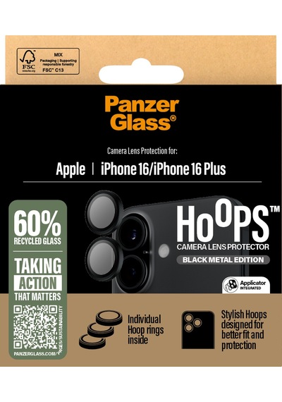 Panzerglass Hoops Apple Uyumlu iPhone 16 16 Plus Siyah Kamera Lens Koruyucu