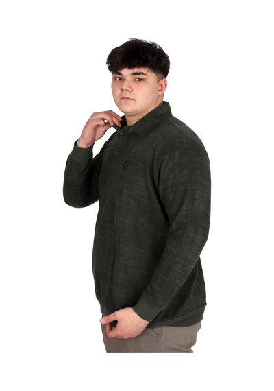 Mode Xl Büyük Beden Erkek Polo Yaka Sweatshirt Baskılı Selanik U24440 Haki Haki