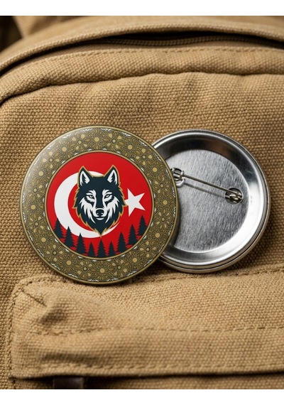 Fikart Gökbörü Ve Bozkurt Efsanesi Özel Çizim Tasarımlar 5'li Paket 58mm Buton Rozeti Seti Çok Renkli