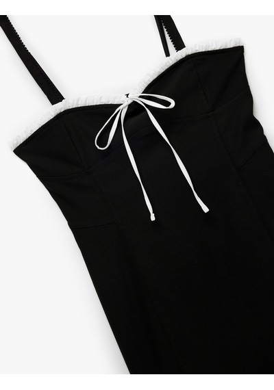Koton Kalp Yaka Kolsuz Fiyonklu Slim Fit Bodycon Mini Elbise Siyah 6wal80017ıw Siyah