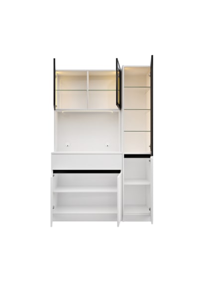 Lotus Midi Sağ Vitrinli Kahve Köşesi Komple Mdf Led Mutfak Dolabı Beyaz