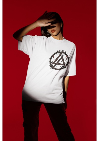 Sevbano Tasarım Linkin Park Sırt Baskılı Unisex Oversize Müzik Grubu Tişö Beyaz
