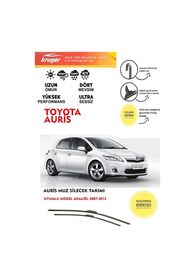 Toyota Auris Muz Silecek Silgi Silgeç Takımı 1.33 1.4 1.6 Motor Araca Özel Aparat 2007-2012 Arası