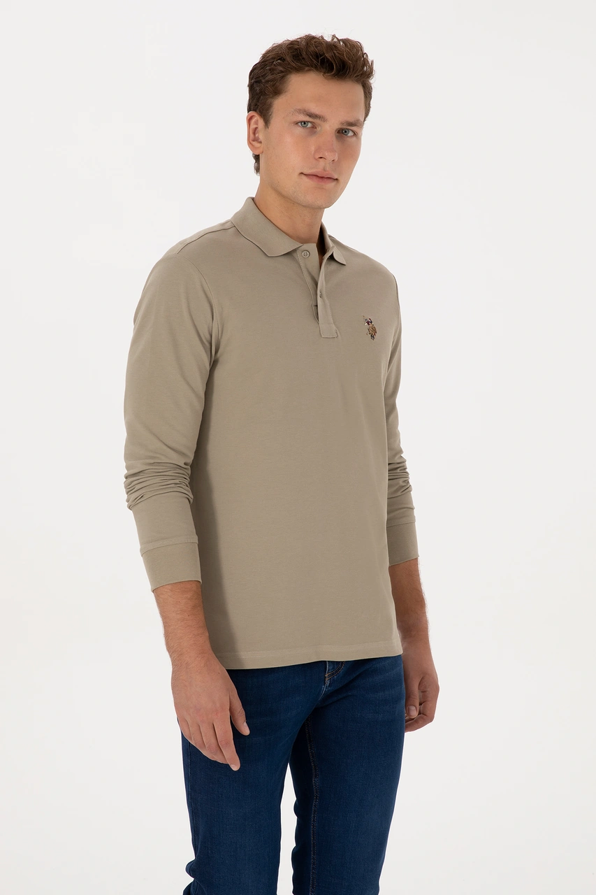 U.S. Polo Assn. Erkek Regular Fit Polo Yaka Açık Haki Basic Sweatshirt 50313772-VR183