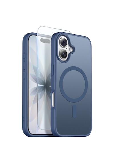 Teleplus Apple Uyumlu iPhone 16 Kılıf Babet Translucent Mat Msafe Şarj Özellikli Kapak + Ekran Koruyucu Lacivert