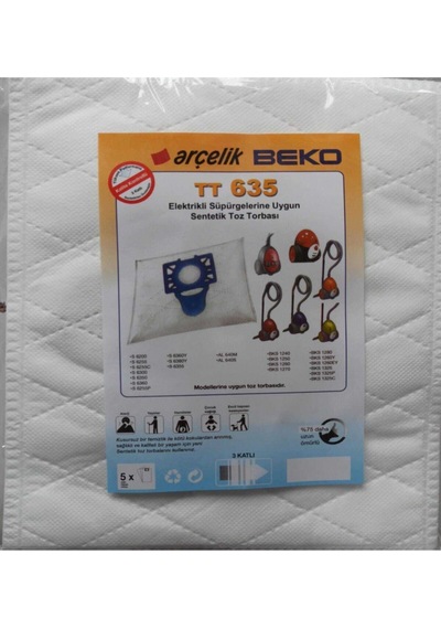 - Beko Uyumlu Tt 635 Elektrikli Süpürge Sentetik Toz Torbası 5 Adet