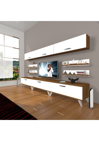 Decoraktiv Eko 8y Slm Retro Tv Ünitesi Tv Sehpası Ceviz - Beyaz