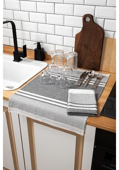 Vionel Home 2'li Kurulama Bezi,%100 Pamuk Yüksek Su Emici, Beslenme Örtüsü, Çok Amaçlı Servis Peçetesi 45x60cm Açık Gri