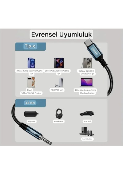 Riksoin 3-metre Type-c To 3.5mm Aux Kablo Hi-fi Ses Teknolojisi Ce Sertifikalı Hasır Örgülü Sağlam Ses Kablosu Telefon/araba/tablet - Riksoin 3-metre Type-c To 3.5mm Aux Kablo Hi-fi Ses Teknolojisi Ce Sertifikalı Hasır Örgülü Sağlam Ses Kablosu Telefon/araba/tablet -