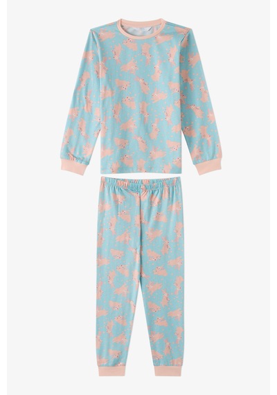 Penti Kız Çocuk Mint Bunny Ride Pamuklu Uzun Kollu 2li Pijama Takımı
