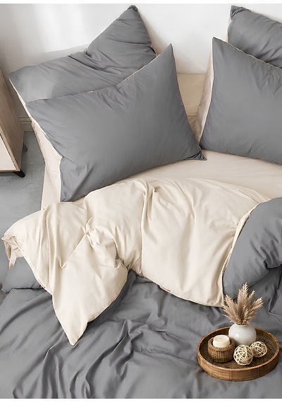 Krem & Gri Tek Kişilik Nevresim Takımı Modern Minimal Seri Krem-gri