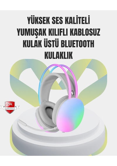 Mey İthalat 40mm Sürücülü Rgb Kablosuz Kulaklık Oyun Ve Müzik İçin