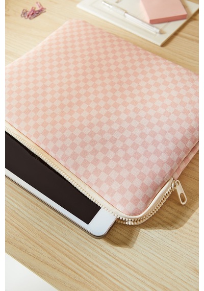 Ocean Home Textile Su İtici Leke Tutmaz Pembe Dama Desen Tablet Taşıma Çantası / Kılıfı 32.5 X 24 X 2 Cm Tablet Kılıfı