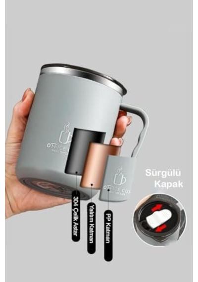 304 L Çelik Gri 500 Ml Kahve El Termos Kupa Mug Cin557gr Çok Renkli