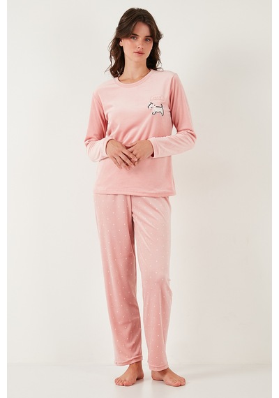 Lela Desenli Regular Fit Bisiklet Yaka Uzun Kollu Bayan Pijama Takımı 65713312 Pudra Lela Desenli Regular Fit Bisiklet Yaka Uzun Kollu Bayan Pijama Takımı 65713312 Pudra