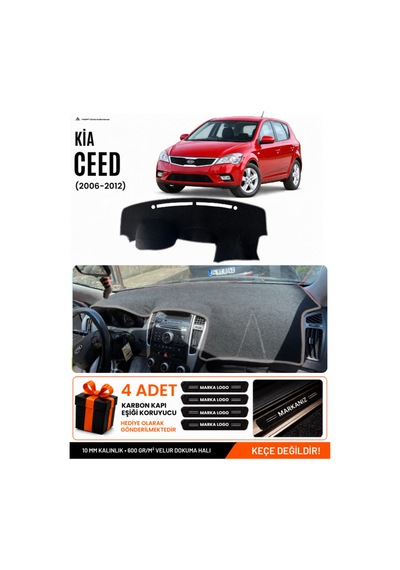 Kia Ceed 2006-2012 Uyumlu Torpido Koruma, Torpido Örtüsü, Torpido Kılıfı - Siyah Gri